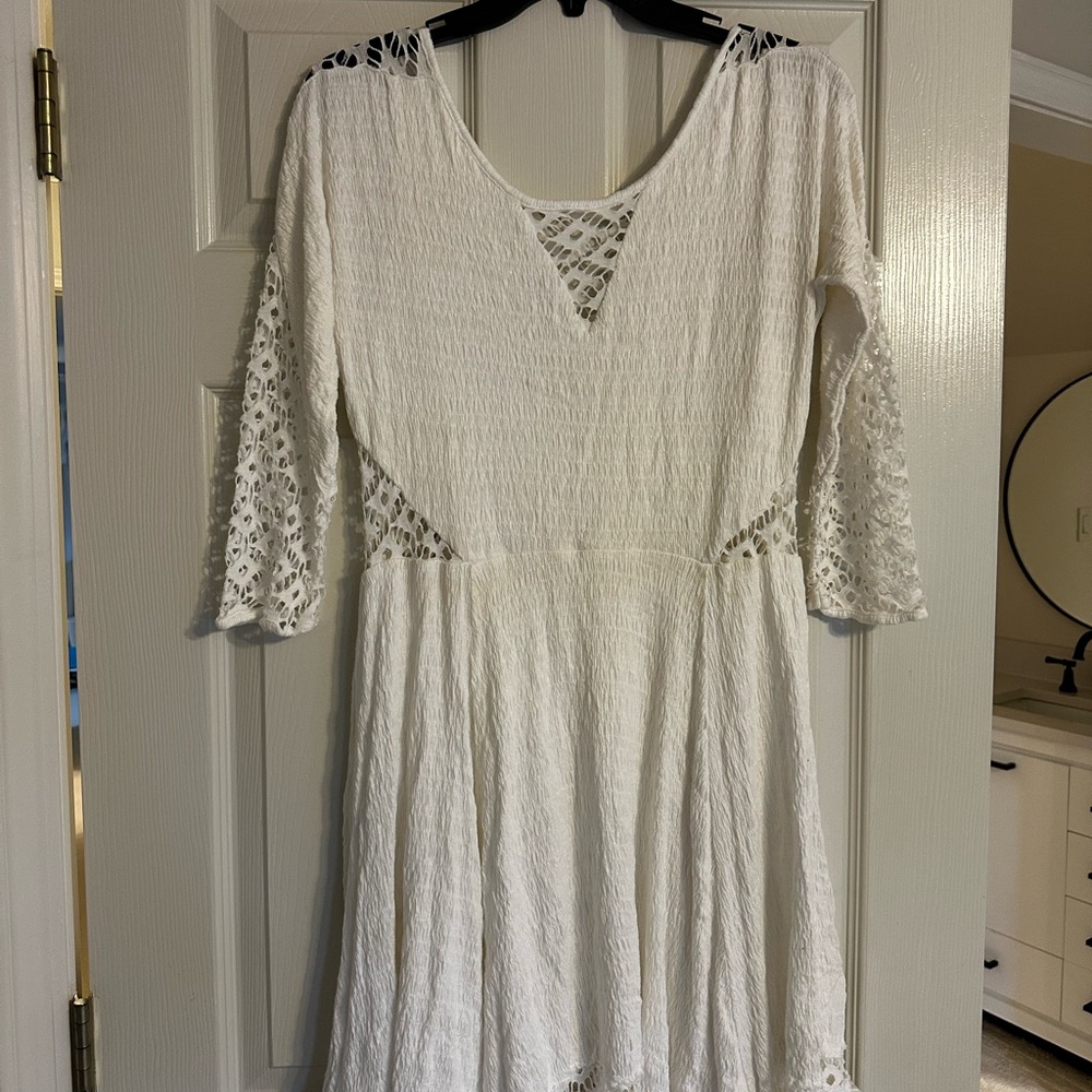 Free People White Long Sleeve Lace Dress